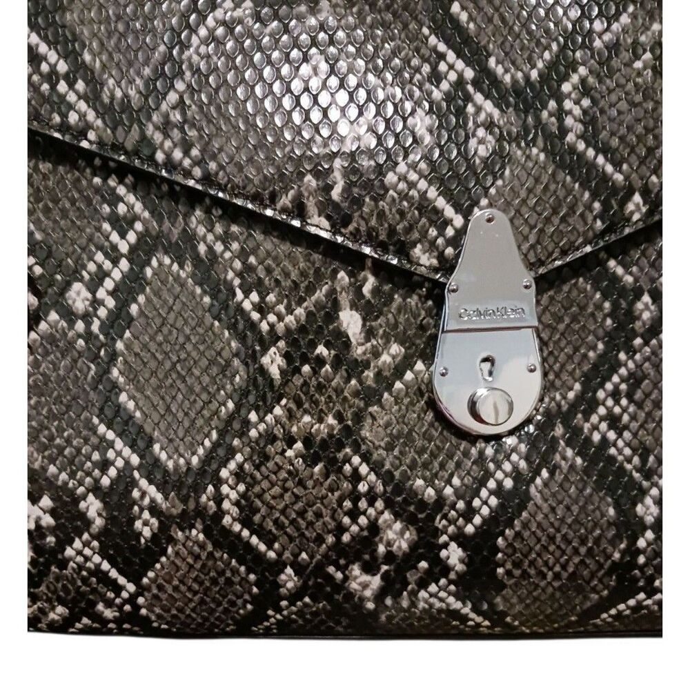 CALVIN KLEIN Lock Candy Python Embossed Statement Satchel / Crossbody Strap Bag - Picture 3 of 8